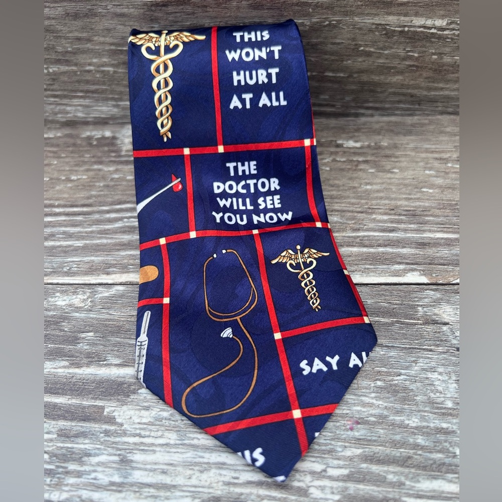 Steven Harris necktie handmade novelty‎ vintage men’s doctor needle stethoscope